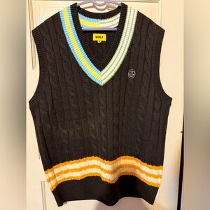 Men's Brown Sweater Vest with Striped Accents